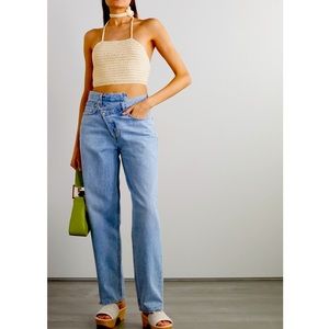 $685 Magda Butrym knit cropped crochet tie back top, 38